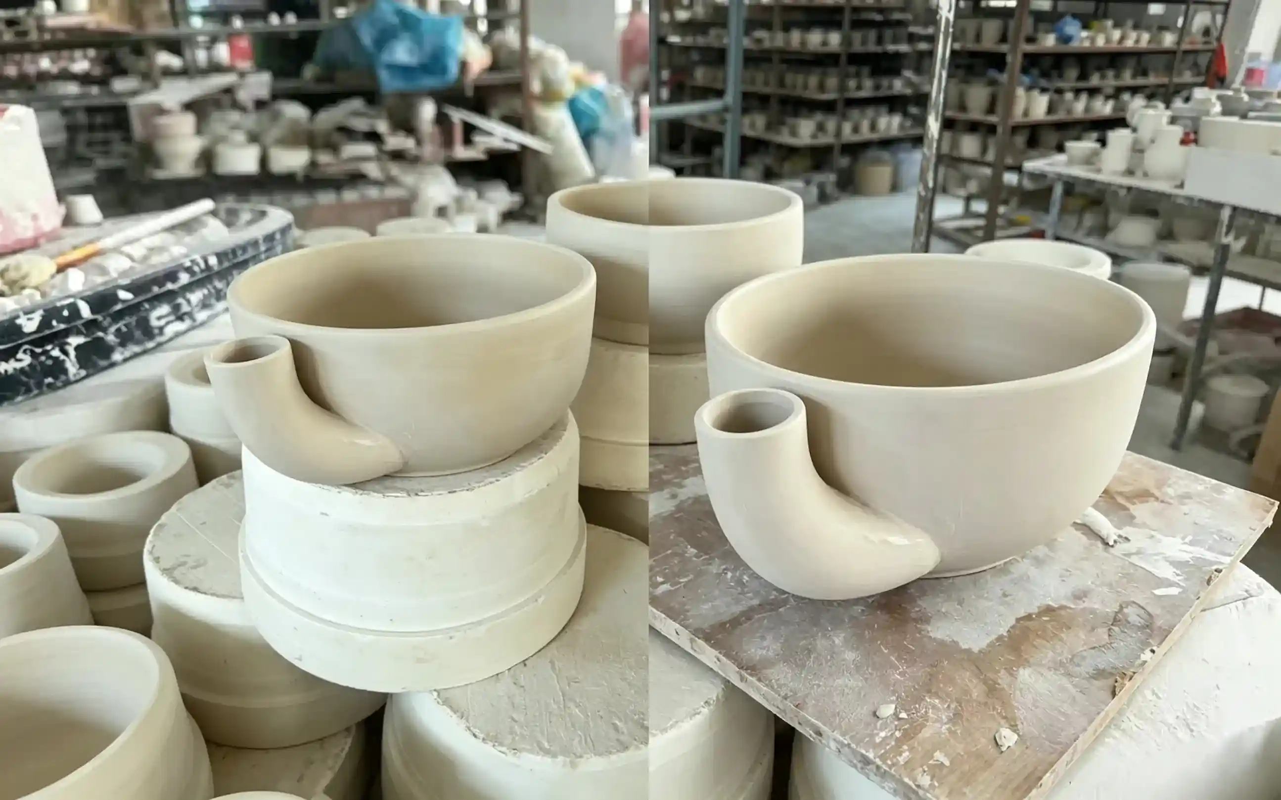 Sample prototyping of custom ceramic swirling bowl for bespoke tableware