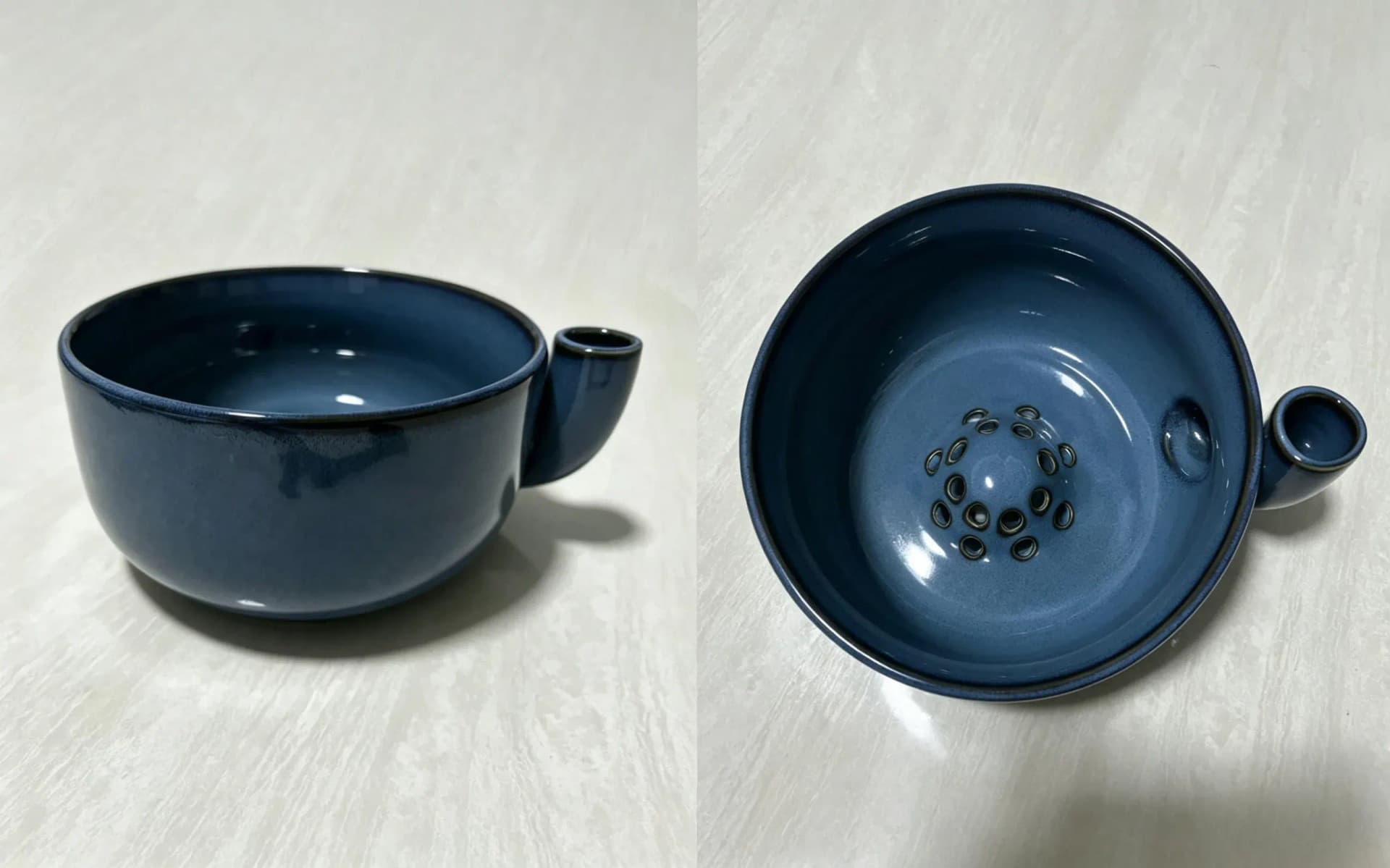 Finished glossy blue swirling bowl, custom ceramic tableware after logo decoration, glazing and quality grading for food service