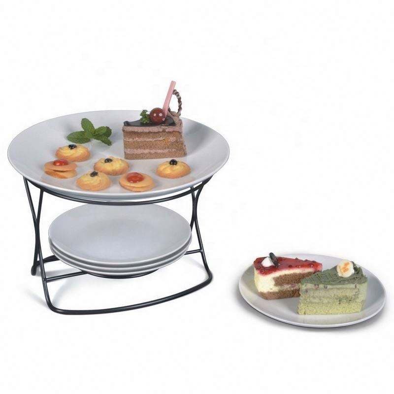 10.5 Inch Ceramic Serving Tray Cake Plate With Metal Stand