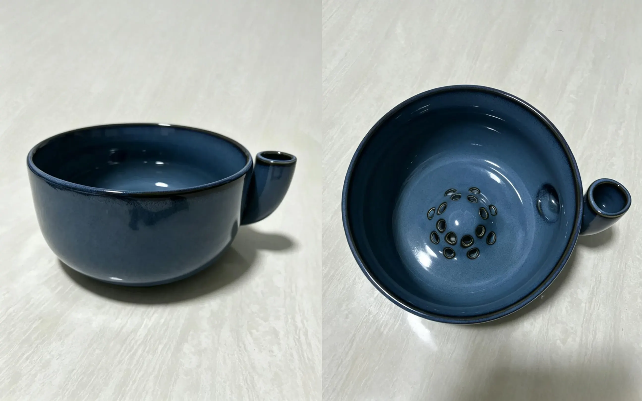 Finished glossy blue swirling bowl, custom ceramic tableware after logo decoration, glazing and quality grading for food service